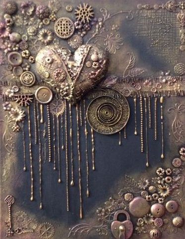 Steampunk Mixed Media Art, Steampunk Diy Crafts, Diy Steampunk, Anting Manik, Canvas Painting For Beginners, Old Jewelry Crafts, Steampunk Mixed Media, Mixed Media Art Techniques, Mixed Media Art Projects