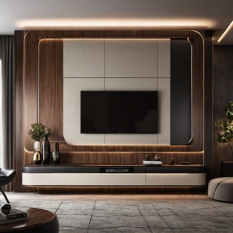 Modern Tv Unit Designs For Bedroom, Tv Panelling, Lcd Unit, Lcd Panel Design, Modern Classic Living Room, Lcd Units, Wooden Tv Unit, Tv Unit Design Modern, Tv Unit Furniture Design