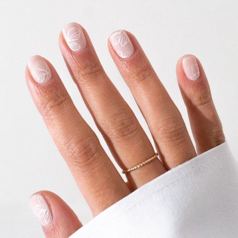 These trending nail designs will have you booking your next mani ASAP. Uñas Color Coral, Ladybug Nails, White Chrome Nails, Milky Nails, Floral Nail Designs, Nude Nail Designs, Cute Spring Nails, Wedding Nails Design, White Nail