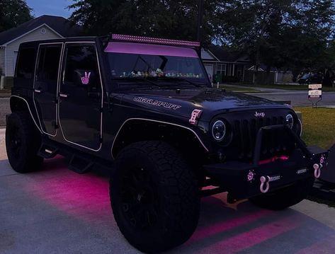 Hot Pink Jeep Wrangler Accessories, Black And Pink Jeep, Blacked Out Jeep Wrangler, Jeep Wrangler Girly, Pink Jeep Wrangler, Jeep Wranger, Black Jeep Wrangler, Jeep Bumpers, White Jeep