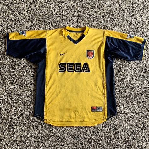 Nike Team Vintage Arsenal Yellow SEGA Logo Soccer Jersey  Size XL Arsenal Vintage, Yellow Soccer Jersey, Yellow Football Jersey, Arsenal Retro Jersey, Vintage Arsenal Jersey, Yellow Jersey, Yellow Tee Outfit, Vintage Jersey Football, Vintage Nike Tee