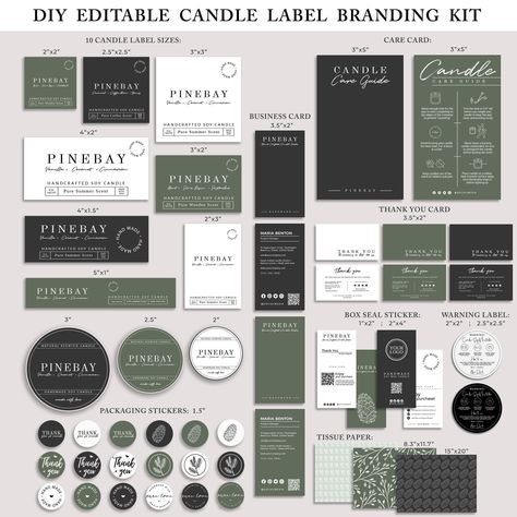 "FIND MORE BRANDING KITS HERE: https://www.etsy.com/shop/PineBayStudio?ref=seller-platform-mcnav&section_id=39615810 Editable Candle Business Branding Kit, Candle Branding Bundle, DIY Candle Template Package, Candle Business Kit, Candle Making Starter Kit If you have idea to make your own small business or you have some great idea for presents don't wait for another day, create it! One of the most important things is to make lasting impression with stunishing DIY Product Branding . Add the finishing touch to your Beautiful Products with these Modern, Customisable Candle Branding Kit. Edit the text and add logo to include your own brand name and contact info. All information in these Candle Label template are editable. WHAT IS INCLUDED (ALL EDITABLE TEMPLATES): * BUSINESS CARD (1 SIZE IN 3 Candle Template, Business Kit, Candle Labels Design, Candle Printable, Candle Label Template, Soya Mumu, Business Fonts, Candle Making Business, Diy Branding