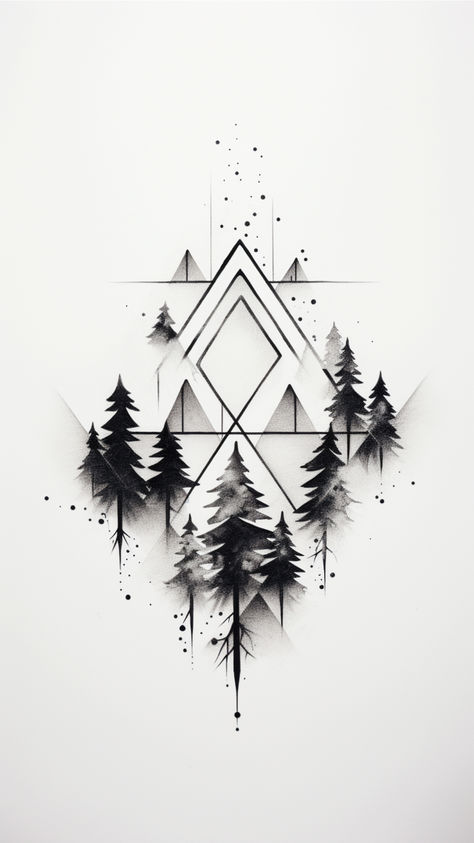 Immerse yourself in the serenity of nature with our minimalist and geometric forest tattoo sketch! 🌿🔺 Subscribe to our Telegram channel for an exclusive collection of sleek designs that harmonize simplicity and the beauty of the woods. 📲🖋️ Explore the elegance of nature in ink. Subscribe now for a gallery filled with geometric interpretations of the forest's allure. #GeometricForest #MinimalistInk #Tattoo #TattooIdeas Fill In Designs For Tattoos, Forest Geometric Tattoo, Devils Tower Tattoo, Geometric Outdoor Tattoo, Men Tattoo Geometric, Redwood Trees Tattoo, Forest Tattoo Sketch, Geometric Nature Tattoo Design, Tattoo Woods Forest