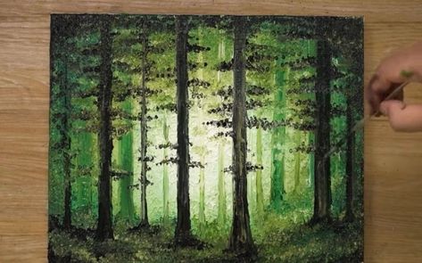 How To Paint A Forest: 10 Amazing and Easy Tutorials! Acrylic Forest Painting, Painting A Forest, Paint A Forest, Forest Acrylic Painting, Painting Backgrounds, Forest Ideas, Ideas For Painting, Painting Forest, Pond Painting