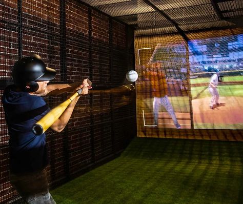 Baseball Cages Indoor, Batting Cage Business, Baseball Simulator, Baseball Basement, Baseball Facility, Indoor Batting Cage, Vr Room, Baseball Catchers, Batting Cage