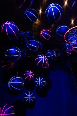 Electric Basketball Themed Bar Mitzvah at Rockwell in Miami Beach, FL | 63 more photos on PartySlate Sports Day Decoration, Udonis Haslem, Bar Mitzvah Decorations, Sport Bar Design, Basketball Bar Mitzvah, Bar Mitzvah Themes, Gala Decorations, Dwayne Wade, Mitzvah Themes