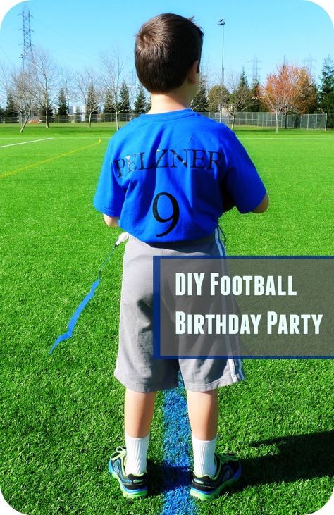 An easy and frugal football themed birthday party!  So fun for boys of all ages! Flag Football Birthday Party, Flag Football Party, Boys Football Party, Football Theme Birthday Party, Football Themed Birthday Party, Football Party Games, Football Themed Party, Football Diy, Football Theme Party