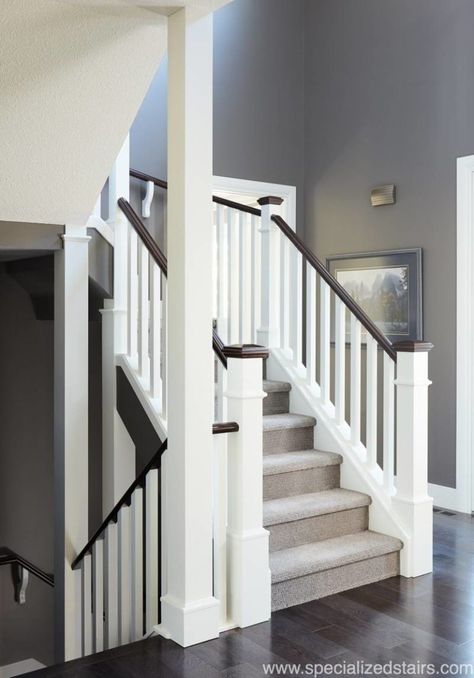 Southern Railing - Specialized Stair & Railing Indoor Handrails For Stairs, Staircase Redo, Traditional Stairs, Banister Remodel, Stairs White, Stair Railing Makeover, Carpeted Stairs, Staircase Styles, Indoor Railing