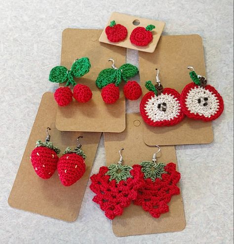 Crochet Fruit Earrings, Hairstyles Crochet, Crochet Store, Hats Crochet, Dolls Crochet, Crochet Rings, Animal Crochet, Crochet Jewelry Patterns, Crochet Earrings Pattern