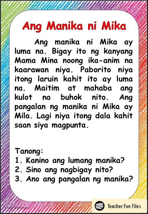 Teacher Fun Files: Filipino Reading Materials with Comprehension Questions Grade 2 Filipino Reading, Grade 2 Reading Materials English, Grade 1 Filipino Reading, Grade 1 Reading Tagalog, Filipino Grade 2 Pagbasa, Tagalog Short Story For Grade 1, Short Stories For Grade 1 Reading Comprehension, Filipino Story Tagalog, Filipino Reading For Grade 3