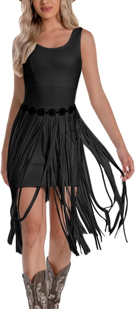 IUV Western Dress for Women Cowgirl Fringe Dresses Sleeveless Tank Tassel Skirt Country Summer Cowboy Outfit Without Belt Summer Cowboy Outfit, Cowgirl Fringe, Summer Cowboy, Western Dress For Women, Fringe Dresses, Cowboy Outfit, Carnival Dress, Cocktail Prom Dress, Cowgirl Dresses