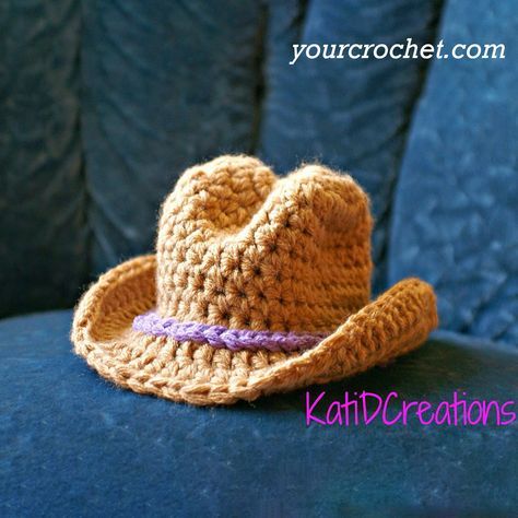 This cowboy hat can be make very quickly and easily. It's enough one evening to crochet this amazing and super cute hat in many different sizes.used  G hook for doll hat Cowboy Hat Crochet, Baby Cowboy Hat, Crochet Cowboy Hats, Cowboy Hat Pattern, Cowboy Crochet, Mini Cowboy Hat, Hat Crochet Pattern, Crochet Hats Free Pattern, Haken Baby