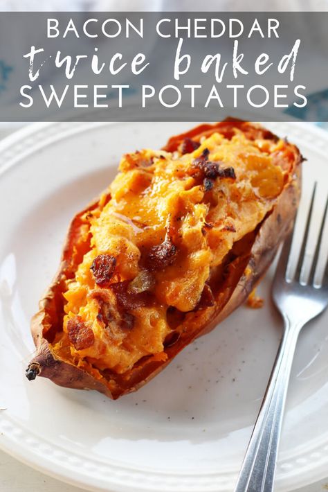 Savory Sweet Potato Recipes, Loaded Baked Sweet Potato, Sweet Potato Bacon, Sweet Potato Side Dish, Sweet Potato Recipes Roasted, Sweet Potato Recipes Baked, Twice Baked Sweet Potatoes, Baked Sweet Potatoes, Loaded Sweet Potato