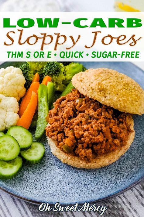 Sloppy Joes are a super easy weeknight meal! No need for canned sauces or seasoning packets, just a few simple ingredients come together for a bit of sweet and a bit of tangy tomato-y goodness. Trim Healthy Mamas, you’ll find no off-plan ingredients in this easy low carb sloppy joe recipe (or, easily convert it for a THM E meal)! | Oh Sweet Mercy @ohsweetmercy #trimhealthymamarecipes #thmsrecipes #thmerecipes #thmsloppyjoes #lowcarbsloppyjoes #healthysloppyjoes #sugarfreesloppyjoes #ohsweetmercy Low Carb Sloppy Joe Recipe, Canned Sauces, Low Carb Sloppy Joes, Healthy Sloppy Joes, Thm Meals, Sloppy Joe Recipe Easy, Thm E, Thm Dinner, Sloppy Joe Recipe