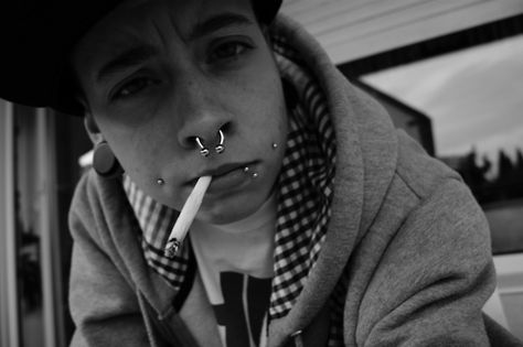 dimple, Septum and side lip Piercings On Men, Obsessive Compulsions, Side Lip Piercing, Dimple Piercings, Ranger Tattoo, Dimple Piercing, Cheek Piercings, Men's Piercings, Cool Piercings