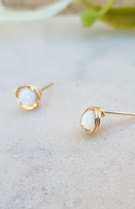 White Opal Stud Earrings, Opal Stud Earrings, Earrings Opal, Pearl Jewels, Opal Earrings Stud, Earring Gift, Tiny Studs, Opal Studs, Tiny Stud Earrings