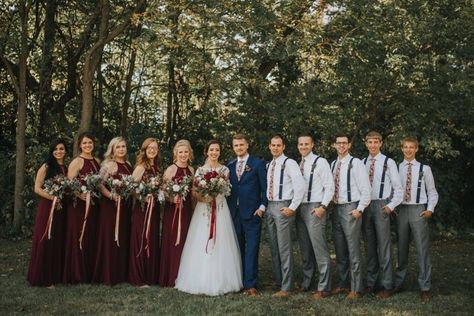 Burgundy And Grey Wedding, Navy And Burgundy Wedding, Wedding Groomsmen Attire, Groom Wedding Attire, Bridal Party Attire, Maroon Wedding, Pictures Wedding, Wedding Groomsmen, Group Pictures