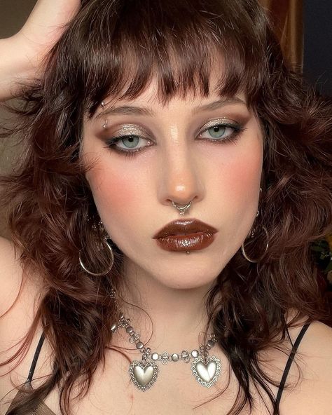 i almost forgot i had these photos 🧸 recreation of a look by @polidjo9 earrings necklace and septum from regal rose (code: OATMILK15… | Instagram 90s Witch Makeup, Doe Eyed Makeup, Dark Romantic Makeup, Tarot Makeup, Cool Toned Makeup Looks, Winter Makeup Ideas, Warm Tone Makeup, Doe Eye Makeup, Vertical Labret Piercing