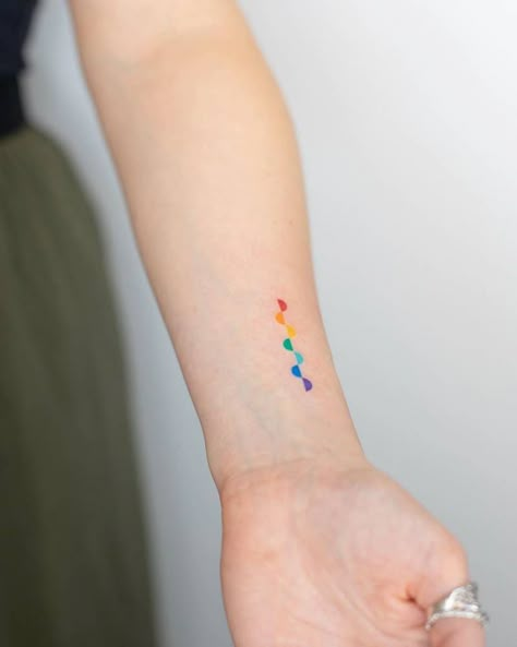 Activism Tattoo, Pride Tattoo Ideas, Lgbt Tattoo, Rainbow Tattoo, Minimal Tattoo Designs, Minimal Tattoo Ideas, Molecule Tattoo, 16 Tattoo, Pride Tattoo