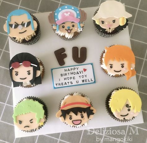 One Piece Anime Party Food, One Piece Anime Cupcakes, One Piece Snack Ideas, Kue One Piece, One Piece Bday Theme, One Piece Dessert, Gateau One Piece, One Piece Anime Party, One Piece Decoration Party