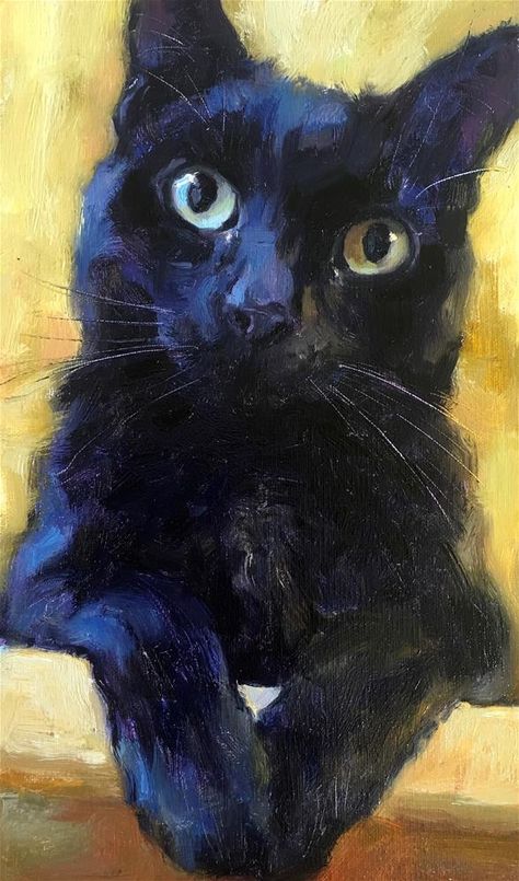 Katya Minkina, Cat Portrait Painting, Black Cat Painting, Image Chat, Black Cat Art, A Black Cat, Cat Artwork, Watercolor Cat, Cats Illustration