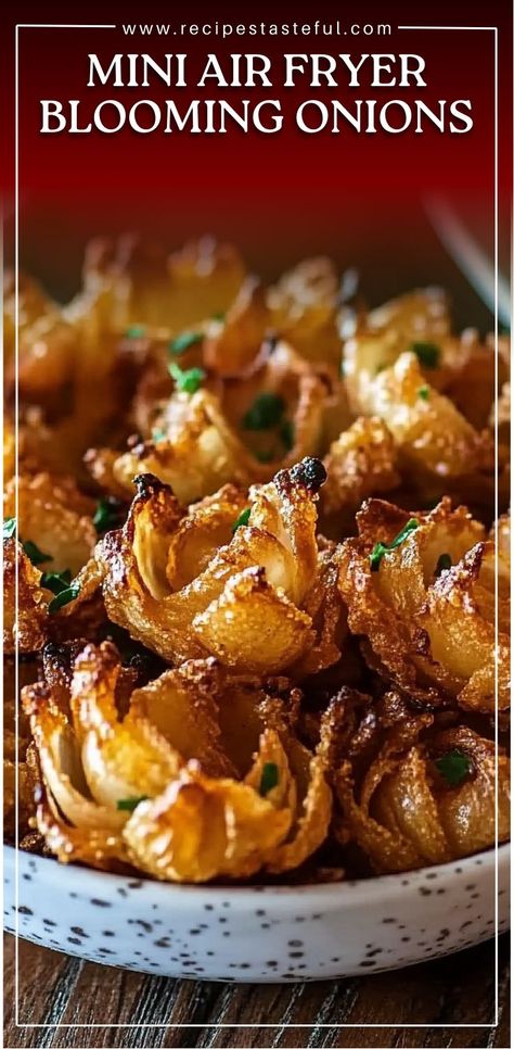 Mini Air Fryer Blooming Onions are a healthier and easier way to enjoy the crispy, flavorful appetizer everyone loves! Made with small onions, flour, seasonings, and breadcrumbs, these mini versions are air-fried to perfection for a golden, crispy texture without the excess oil. Serve them with your favorite dipping sauce for a delicious snack or appetizer that everyone will enjoy! Mini Blooming Onion Air Fryer, Blooming Onion Recipe, Mini Air Fryer, Onion Appetizers, Blooming Onions, Blooming Onion Recipes, Simple Delicious Recipes, Blooming Onion, Wholesome Meals