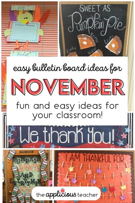 9 Easy Bulletin Board Ideas for November - The Applicious Teacher November Theme Bulletin Board, Great Work Spotted Bulletin Board, Thanksgiving Bulletin Board Kindergarten, November Bulletin Board Kindergarten, Easy Thanksgiving Bulletin Boards, Nov Bulletin Board Ideas, November Bulliten Board Ideas Preschool, November Classroom Bulletin Boards, November Birthday Board Ideas