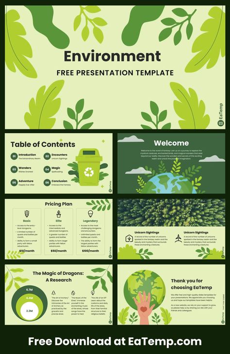 Best Canva Templates, Green Presentation, Power Point Templates, Nature Presentation, Free Powerpoint Presentations, Free Ppt Template, Presentation Slides Design, Powerpoint Slide Designs, Business Fonts