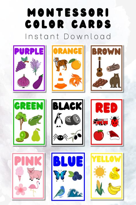 These montessori flashcards are perfect for teachers or moms who want to teach their babies and toddlers about color. Print these out and you have your own handmade montessori toy, as well as an educational toy. They can also serve as decor for your homeschool room or classroom or even nursery decor. The perfect early learning resource that will catch babies eyes with their bright colours. Add these flashcards to your playroom by downloading them today! 2yr Activities, Montessori Flashcards, Flashcards For Toddlers, Montessori Color, Color Flashcards, Homeschool Room, Baby Activities, Baby Eyes, Flashcards For Kids