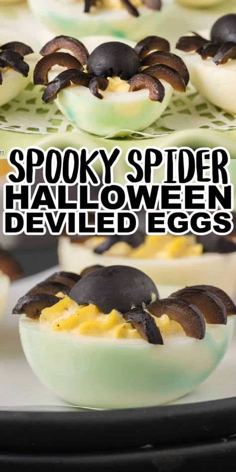 Deviled Egg Spiders, Halloween Deviled Eggs, Orange Food Coloring, Creepy Spider, Spider Halloween, Olive Relish, Spooky Spiders, Deviled Eggs Recipe, Deviled Egg