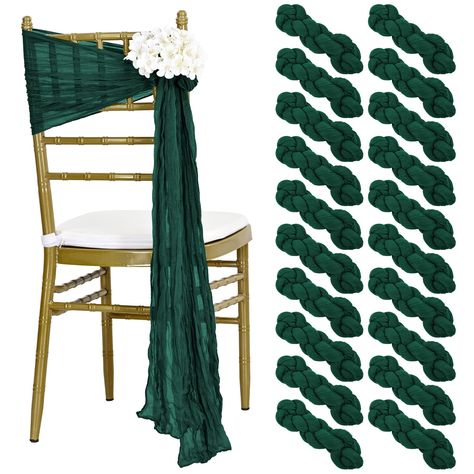 PRICES MAY VARY. 🌳Package includes: You will receive 20 pack Emerald Green cheesecloth chair sashes. Flowers are not included in the package. Each piece measures Length 275cm/108inch, Width 40cm/15inch. High quality healthy fabrics to decorate your dining environment. 🌳Material introduction: Natural cheesecloth fibers are strong and durable, makes the fabric soft, absorbent and durable. No pilling and fading even after multiple washes. Edges are bound and sewn with tonal silk thread, unify the Chair Covers Wedding Reception, Wedding Chair Sashes, Aisle Decorations, Wedding Reception Party, Party Hotel, Chair Bows, Orange Chair, Chair Covers Wedding, Wedding Aisle Decorations