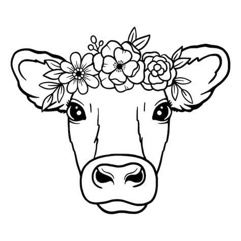 Cow Drawing Easy, Cow Tattoo, Cow Logo, Cow Coloring Pages, Cow Drawing, Idee Cricut, Cow Face, Head Wreath, Cow Head