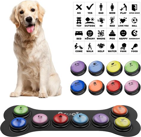 Dog Buttons for Communication, 8 Pcs Dog Talking Button Set, 30s Recordable Voice Pet Buzzer Training Buttons, Speaking Button for Dogs with Waterproof Anti-Slip Dog Button Mat and 24 Scene Stickers #Ad Dog Talking, Scene Stickers, Dog Buttons, Dog Communication, Talking Dog, Voice Recording, Small Animal Supplies, Activity Mat, Dog Activities