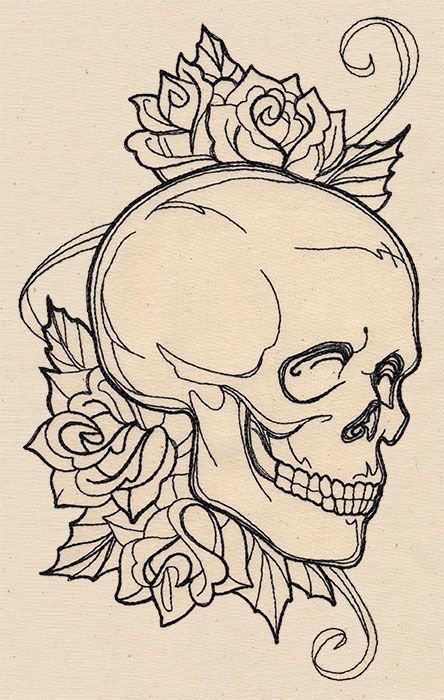 Graveyard Bloom | Urban Threads: Unique and Awesome Embroidery Designs Skulls Drawing, Urban Threads, Skull Drawing, Doodle Art Designs, A Skull, Tattoo Design Drawings, Sleeve Tattoo, Flower Mandala, Book Art Drawings