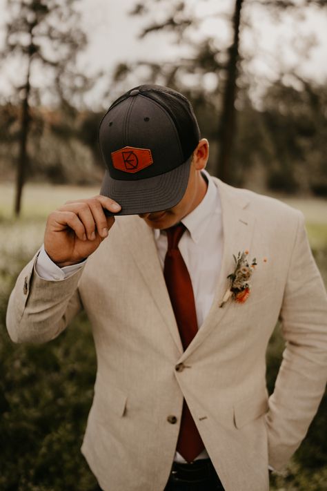 Groom Wearing Hat, Groom With Hat On, Groom Suit With Hat, Groom With Baseball Hat, Groom Ball Cap Wedding, Groom Wearing Baseball Hat For Wedding, Groomsmen With Ball Caps, Groomsmen Ball Caps, Groomsmen With Hats