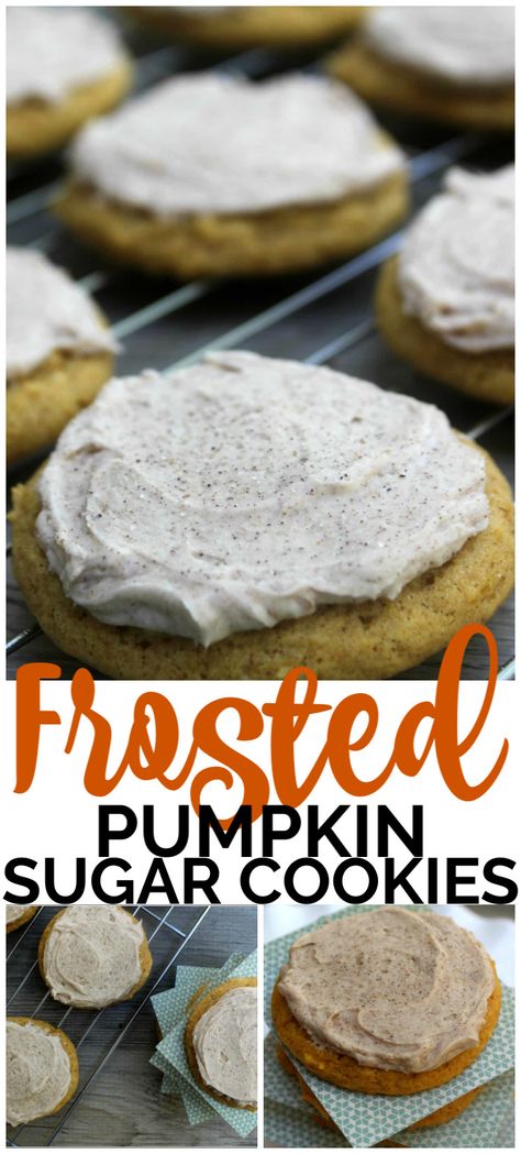 Frosted Soft Pumpkin Sugar Cookies Iced Pumpkin Cookies, Spiced Buttercream, Pumpkin Sugar Cookies, Best Cookies Ever, Pumpkin Cookie, Sugar Frosting, Sugar Pumpkin, Sugar Cookie Frosting, Pumpkin Caramel