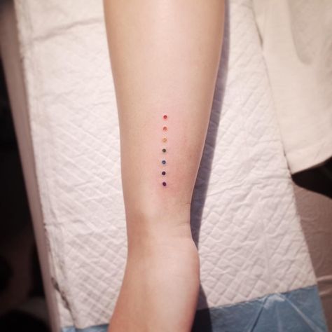 Small Dot Tattoo, Color Test Tattoo, Dot Tattoo Meaning, Dots Tattoo, Lgbt Tattoo, Tattoos About Mom, Berlin Tattoo, Tatuagem Masculina Pequena, Pride Tattoo