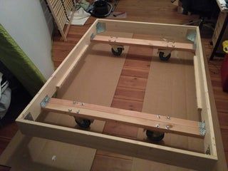 Floating Bed on Heavy Duty Castors : 7 Steps (with Pictures) - Instructables Floating Bed Full Size, Full Floating Bed Frame Plans, Floating Bed Storage, Floating Bed Ideas Bedroom Designs, Floating Bed Diy Queen, Diy Floating Bed With Headboard, Bed Under Platform Floor, Diy Low Platform Bed, Queen Bed Frame Diy Plans