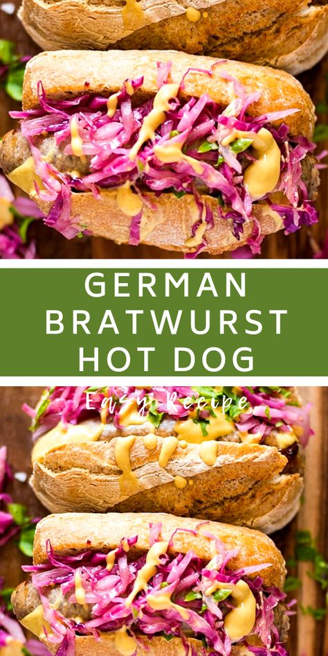 Braut Recipes Bratwurst, German Hot Dog, German Bbq, Quick Sauerkraut, German Lunch, Hotdogs Recipes, Red Cabbage Sauerkraut, German Bratwurst, Easy German Recipes