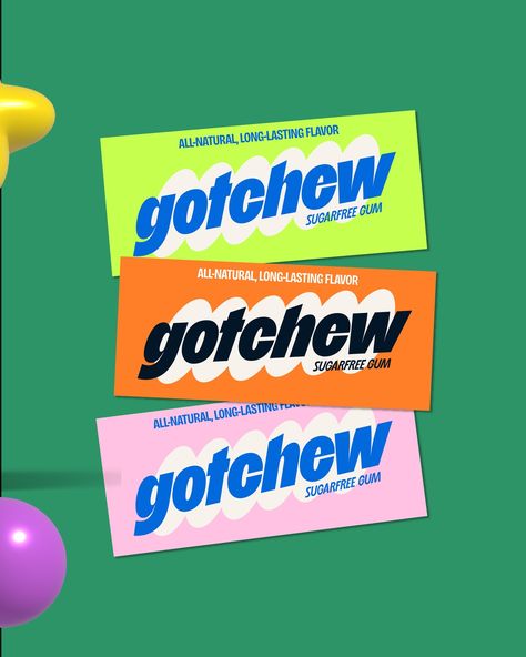 Enjoyed creating this custom logotype and packaging design for Gotchew which is a high-quality, sugar-free bubble gum that's 🌿 all-natural AND good for your teeth! 🦄 #dbgotchew Passion projects are mainly for having fun! No weird design demands, the client is you and you set the brief ❤️ COMMENT: Let me know what you think below. Do you think you would pick this off the shelf? How can we improve this? #brandidentitydesign Brief by @designerbriefs #designerbriefs #branding #visualident... Bubble Gum Brands, Gum Packaging, Gum Design, Gum Brands, Weird Design, Passion Project, The Client, Brand Identity Design, Having Fun