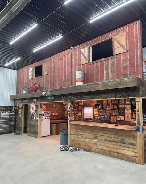 Man Cave Metal Building, Welding Workshop Ideas, Party Garage Ideas, Rustic Shop Interiors, Garage Man Cave Ideas On A Budget, Shop Layout Ideas, Party Barn Interior, Pole Barn Interior Ideas, Crawler Hauler