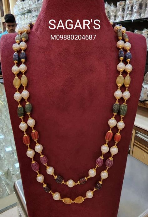 Navaratna Chain, Navratan Jewellery, Simple Lehenga, Mala Jewelry, Diamond Pendent, Diamond Jewelry Set, Diamond Pendants Designs, Beaded Necklace Patterns, Beads Designs