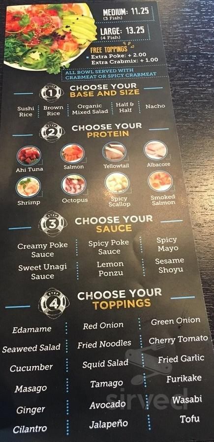 Hawaiian Poke Bowl menu in St. George, Utah, USA Poke Shop Design, Poke Bowl Station, Poke Bowl Food Truck, Poke Food Truck, Poke Bowl Menu Design, Poke Menu Design, Poke Bowl Toppings, Poke Bowl Restaurant Design, Poke Bowl Menu