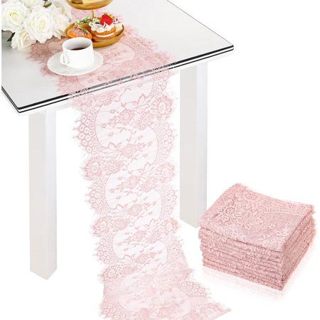 Lace Fabric Wedding Surprise: the vintage table runner is designed in romantic rose pink color, embroidered floral patterns and raw edges, it hangs gracefully over your table and flows to the floor, creating a fancy dreamy scene Large Amount: the size of the lace table runner is about 14 x 120 inches; There are 10 rose pink table cloths in 1 package, large quantity for you to decorate your own rooms or share this happiness with your family and friend Comfortable and Soft: the embroidered table r Table Runner For Wedding, Blush Bridal Showers, Lace Table Runner, Lace Runner, Vintage Table Runner, Romantic Table, Embroidered Table Runner, Lace Table Runners, Runner Table