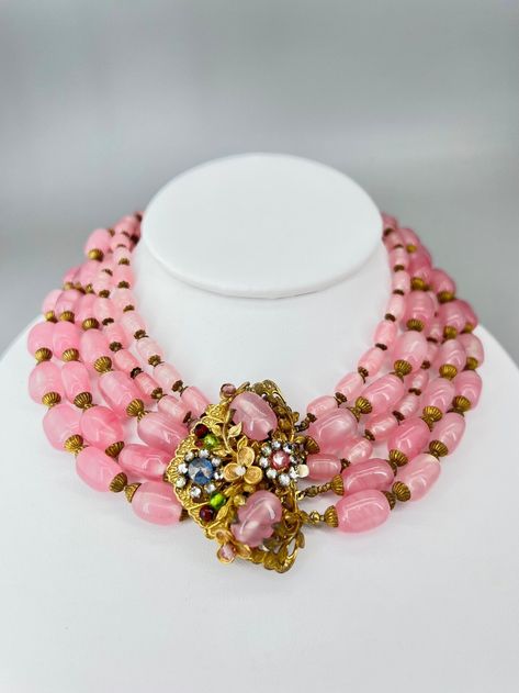 Miriam Haskell Necklace Pate De Verre Gripoix Glass Multi Pink Swirls Choker - Etsy Costume Jewelry Makers, Miriam Haskell Necklace, Miriam Haskell Jewelry, Vintage Jewelry Antique, Vintage Rhinestone Jewelry, Vintage Jewelry Art, Miriam Haskell, Pink Swirls, Fabulous Jewelry