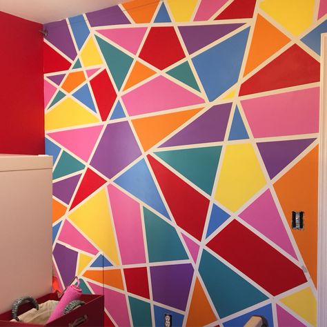 MJs Nursery - geometric wall with Stars Wall Painting Ideas Creative, Girls Room Paint, Geometric Wall Paint, Wall Color Combination, Bright Furniture, Room Wall Painting, Bedroom Wall Designs, Bedroom Wall Paint, Wall Paint Designs