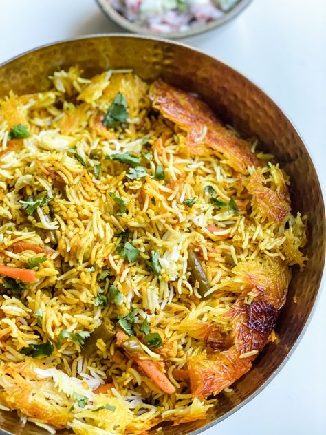 Vegan Persian Recipes, Persian Vegan, Vegan Biryani, Vegan Middle Eastern, Vegan Indian Dishes, Vegetarian Biryani, Vegetable Biryani, Indian Vegan, Mixed Rice