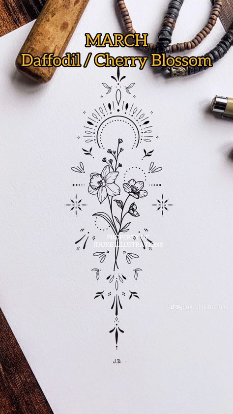 December Flower Tattoo, December Flower, Feather With Birds Tattoo, Kid Name Tattoo, December Birth Flower, July Birth Flower, Daffodil Tattoo, March Birth Flowers, Bff Tattoos