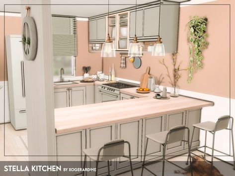 Sims4 Kitchen Counters, Sims 4 Cc Kitchen Counters, Acacia Flooring, Cabinet Glass, Sims 4 Kitchen, Island Living, Outdoor Retreat, Open Kitchen, City Living