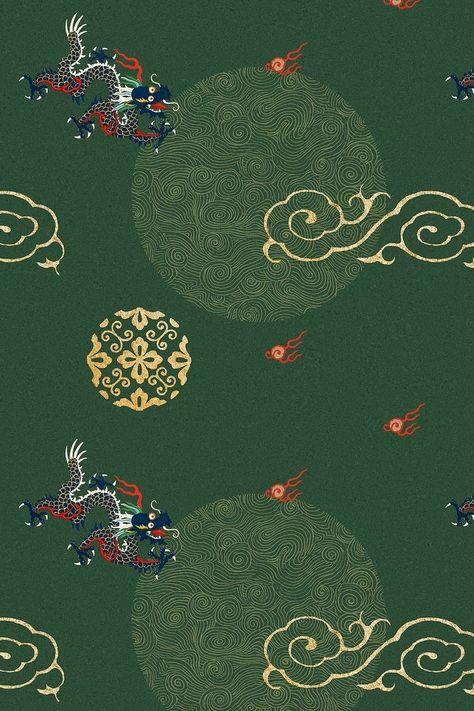 Chinese Illustration Art, Chinese Design Pattern, Chinese Patterns Traditional, Chinese Cloud Pattern, Chinese Culture Design, Asian Design Pattern, Green Pattern Background, Chinese Pattern Design, Korean Patterns